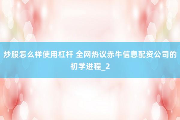 炒股怎么样使用杠杆 全网热议赤牛信息配资公司的初学进程_2